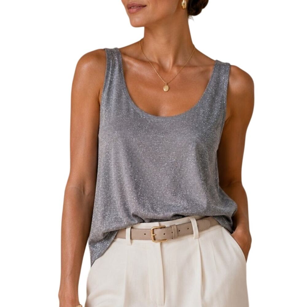 Y2K Only Hearts Helena Stuart Metallic Shimmer Tank Top Womens M Silver Glam